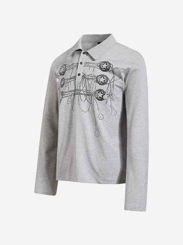 Music Graphic Metal-Button Long Sleeve Polo Shirt