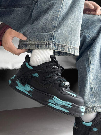 Trendy High-Top Sneakers with Unique Splash Design for Casual Wear 