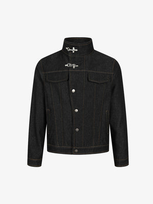 Deconstructed Exposed-Stitch Airplane-Button Jacket