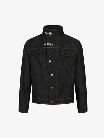 Deconstructed Exposed-Stitch Airplane-Button Jacket