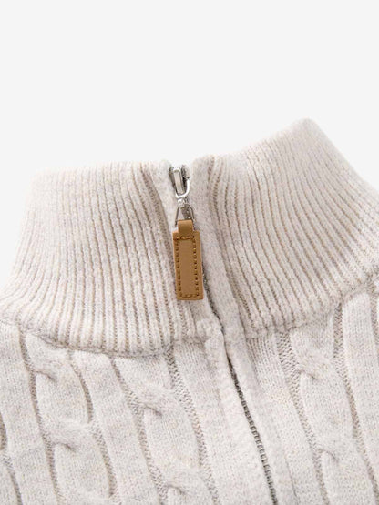Cable Knit Wool Blend Half-Zip Sweater Men's Winter Warm Knitted Pullover 
