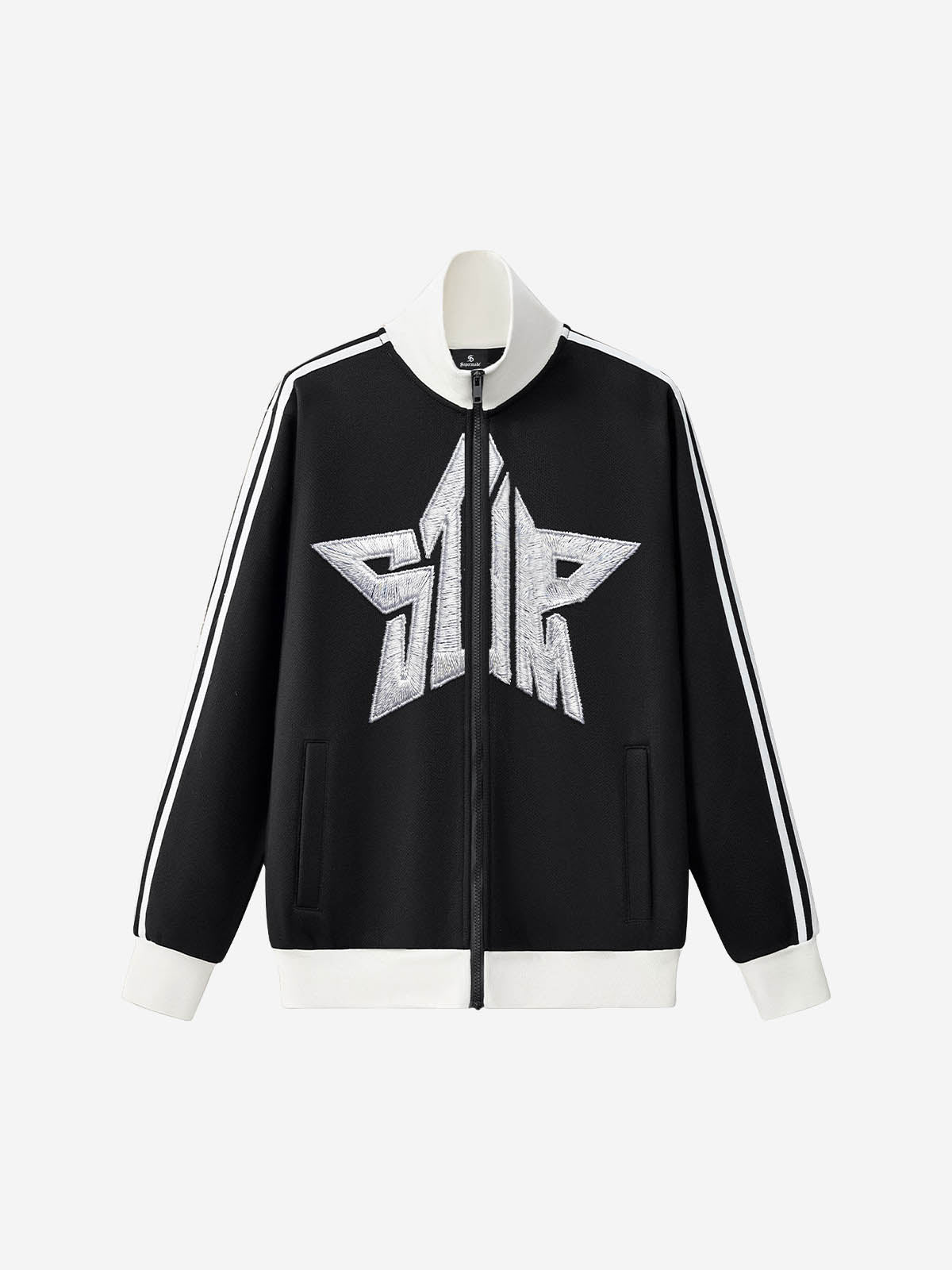 Star Embroidered Color Block Striped Heavyweight Sweatshirt