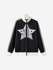 Star Embroidered Color Block Striped Heavyweight Sweatshirt
