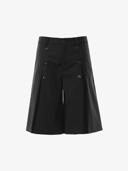 Pinstripe Double-Breasted Pleated Shorts 