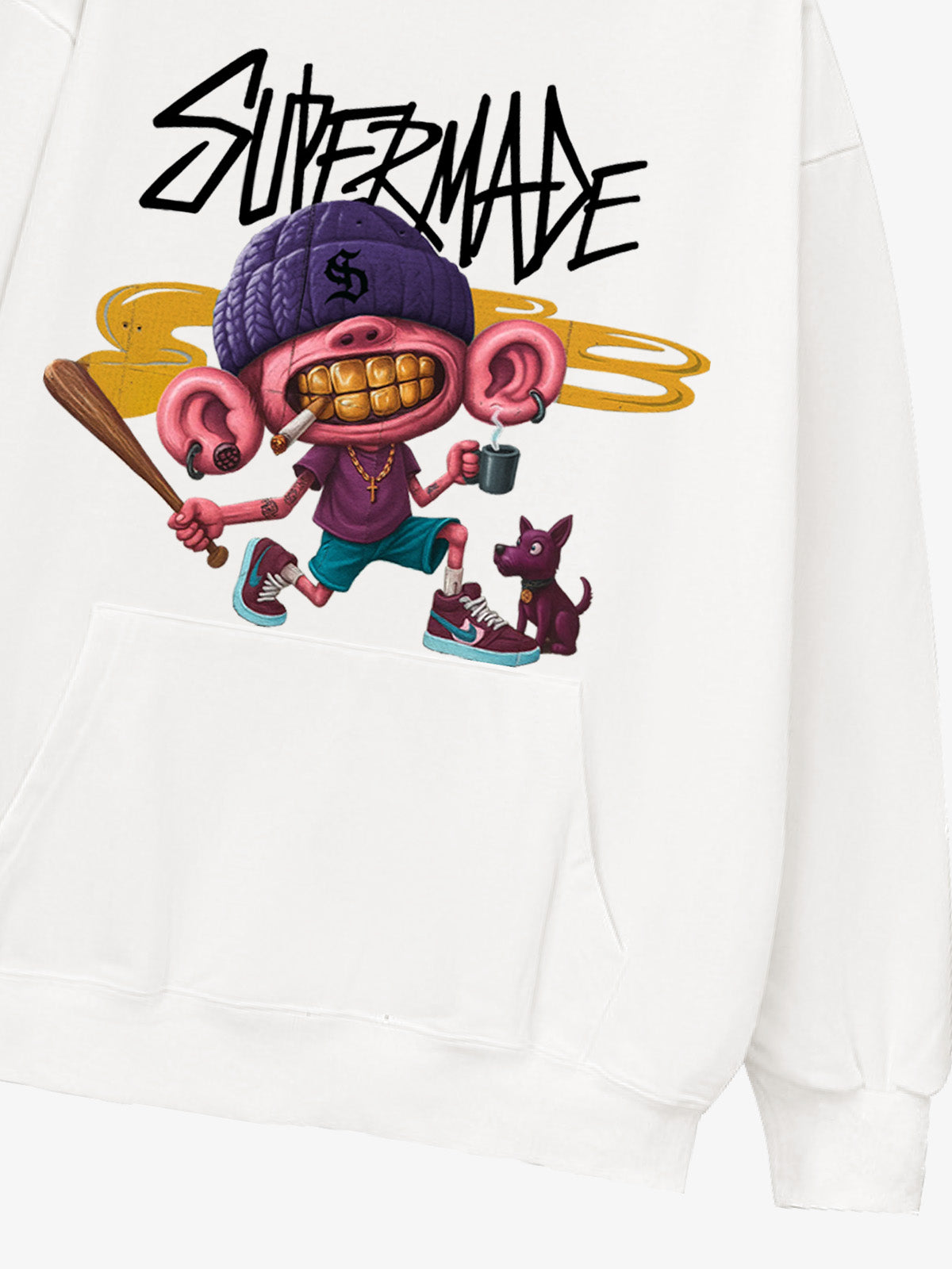 Thesupermade Cartoon Graffiti Baseball Boy Hooded Sweatshirt 