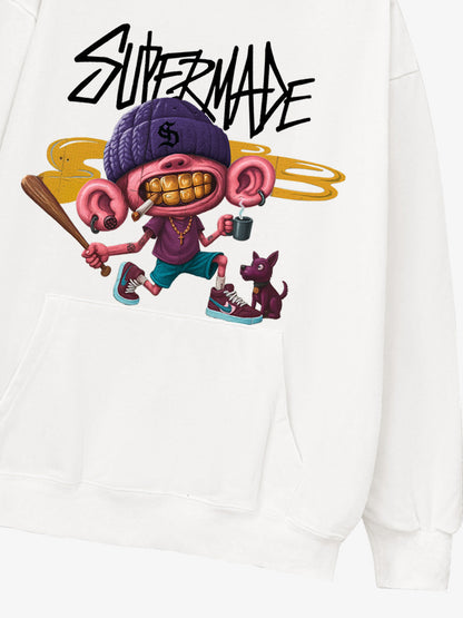 Thesupermade Cartoon Graffiti Baseball Boy Hooded Sweatshirt 