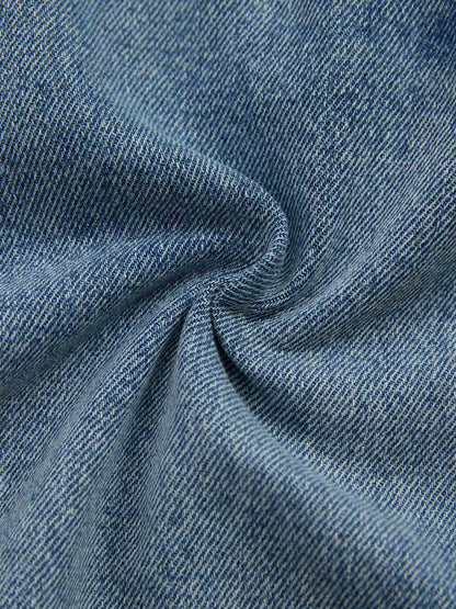 Denim Shorts with Barbed Wire Embroidery and Ripped Details for Men 