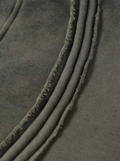 Retro Washed Distressed Irregular Shape Hoodie 