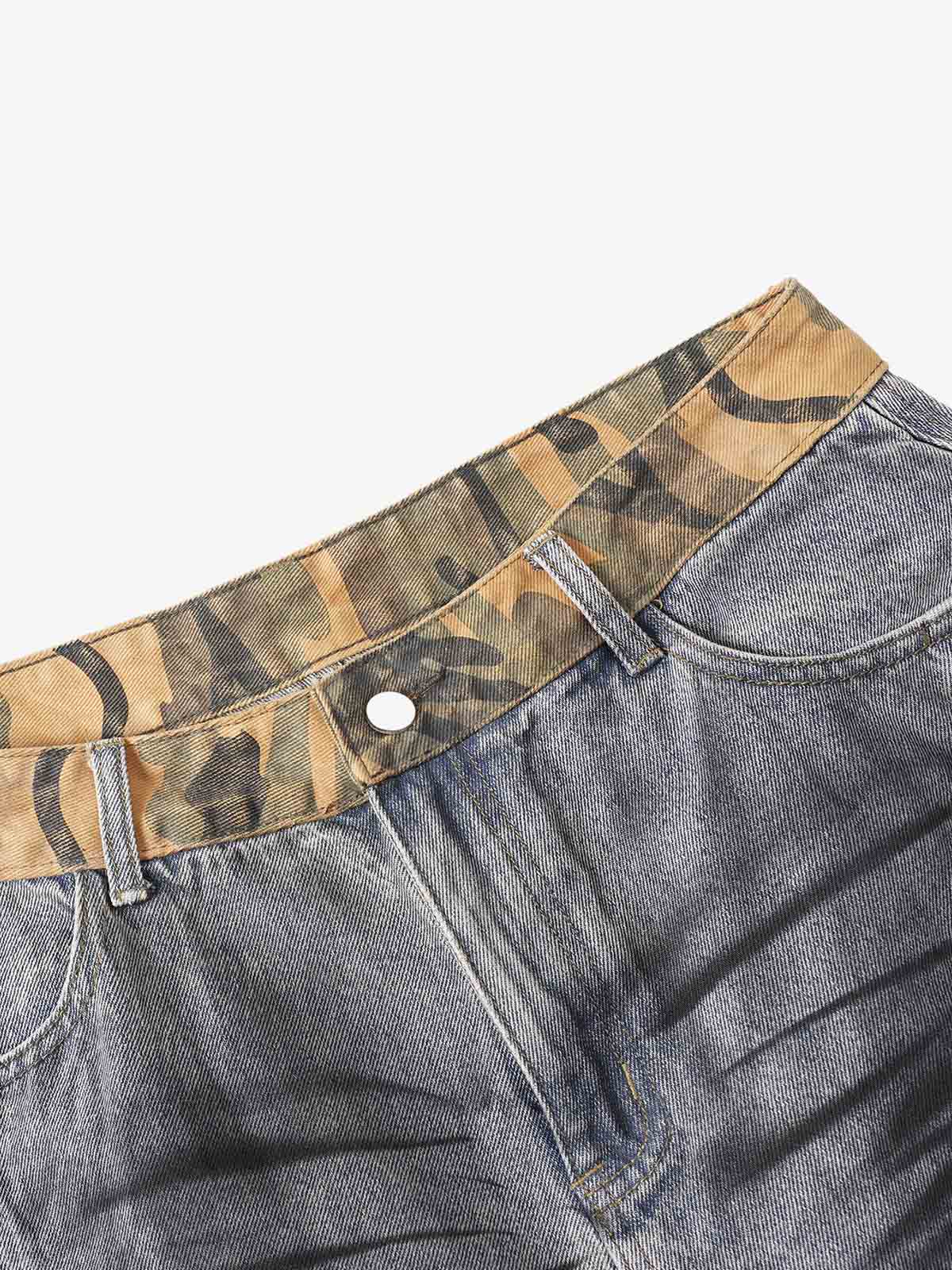 Camo-Trimmed Pleated Denim Utility Set 