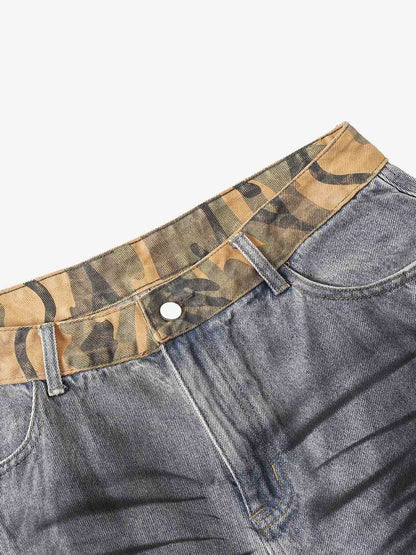 Camo-Trimmed Pleated Denim Utility Set 