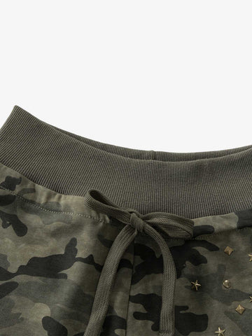 Camo Faux Fur Lounge Set – Gold Star Embellished Shorts & Tee Streetwear Set