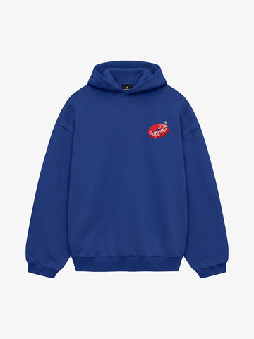 Oversized Hoodie with Lip Print Embroidery
