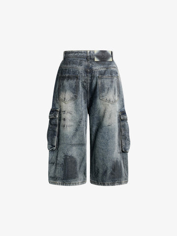 Grunge-Waschung Cargo-Denim-Shorts
