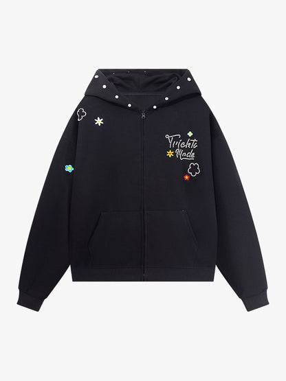 Stylish Embroidered Hoodie with Zip-Up Design for Men and Women - Perfect for Casual Wear 