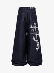 Dark Graphic Multi-Button Jeans
