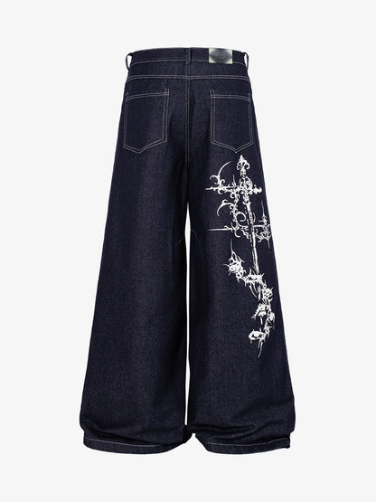 Dark Graphic Multi-Button Jeans