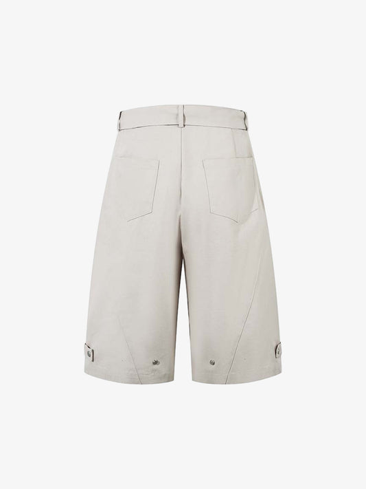 Cotton Blend Tailored Shorts with Side Pockets and Adjustable Cuffs 