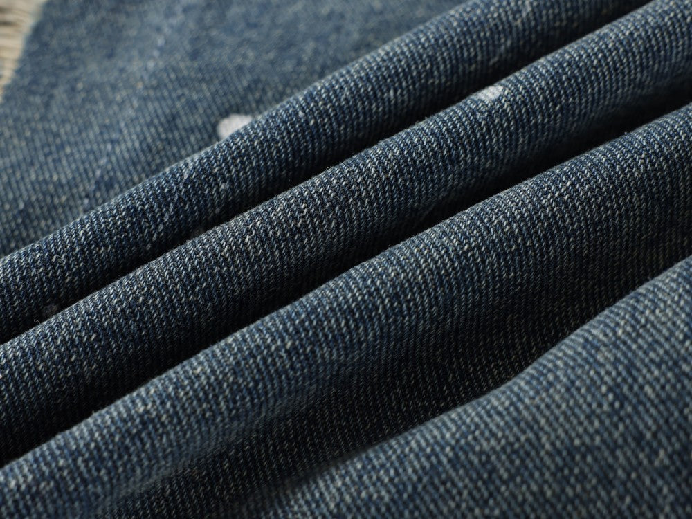 Denim Patchwork Wide Leg Pants with Drawstring Waist and Distressed Details 