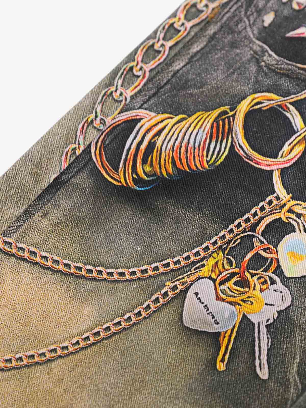 3D Chain Key Print Jeans 