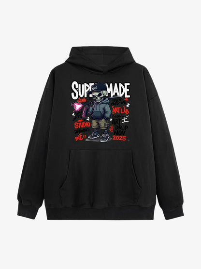 Black Hoodie with Skull Graphic Design 