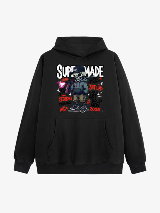 Black Hoodie with Skull Graphic Design 