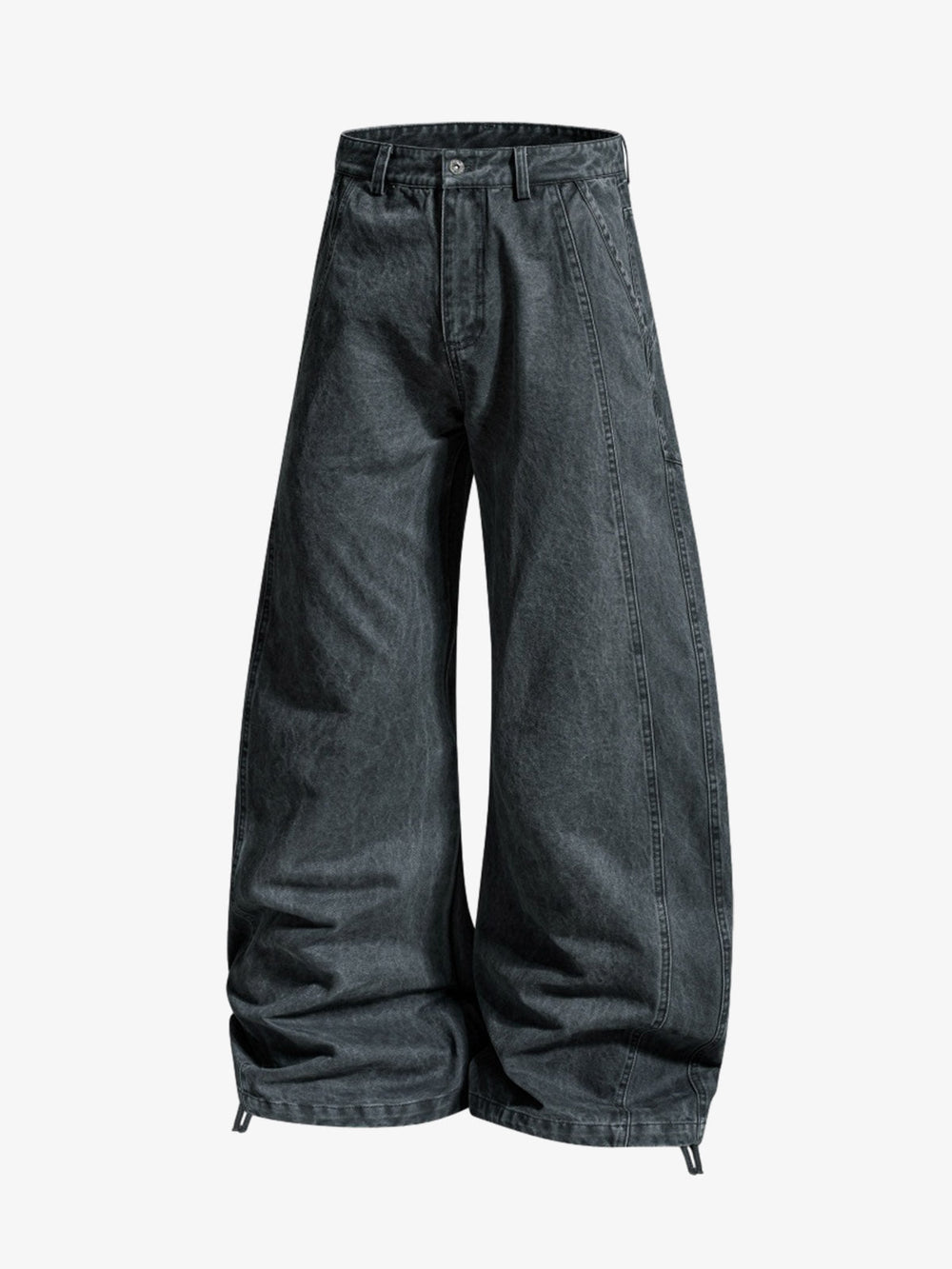 Drawstring Cuffs Curved Pleated Pants 