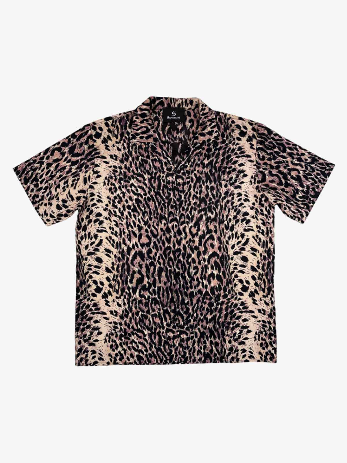 Cyber Punk Leopard Print Camp Collar Boxy Shirt 