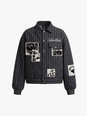 Vintage Pinstripe Patchwork Baggy Denim Set 