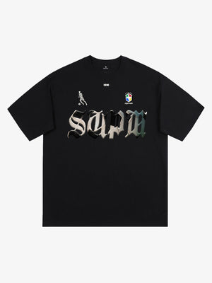 Cotton White Oversized T-Shirt with SUPA Gothic Print and Football Logo Design 