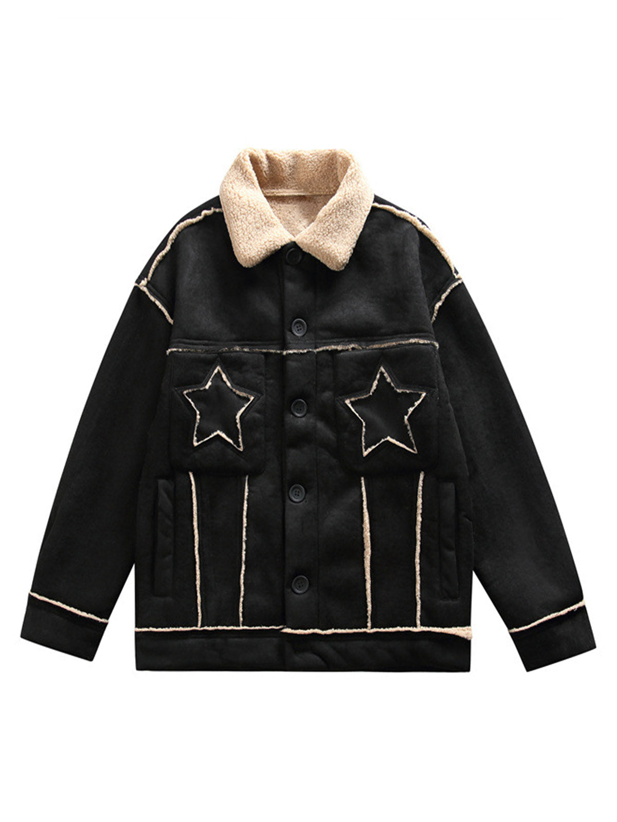 Raw Edge Star Embroidered Fleece Jacket 