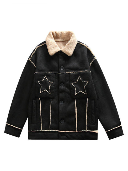 Raw Edge Star Embroidered Fleece Jacket 