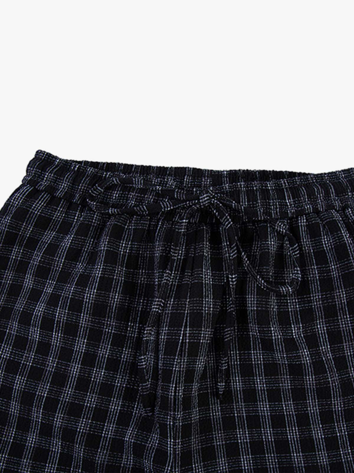 Pleated Plaid Drawstring Pants