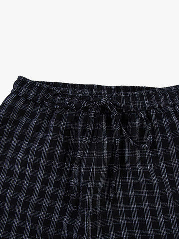 Pleated Plaid Drawstring Pants