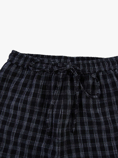 Pleated Plaid Drawstring Pants