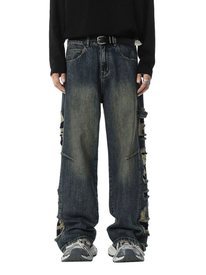Washed Side Ripped Straight Jeans 