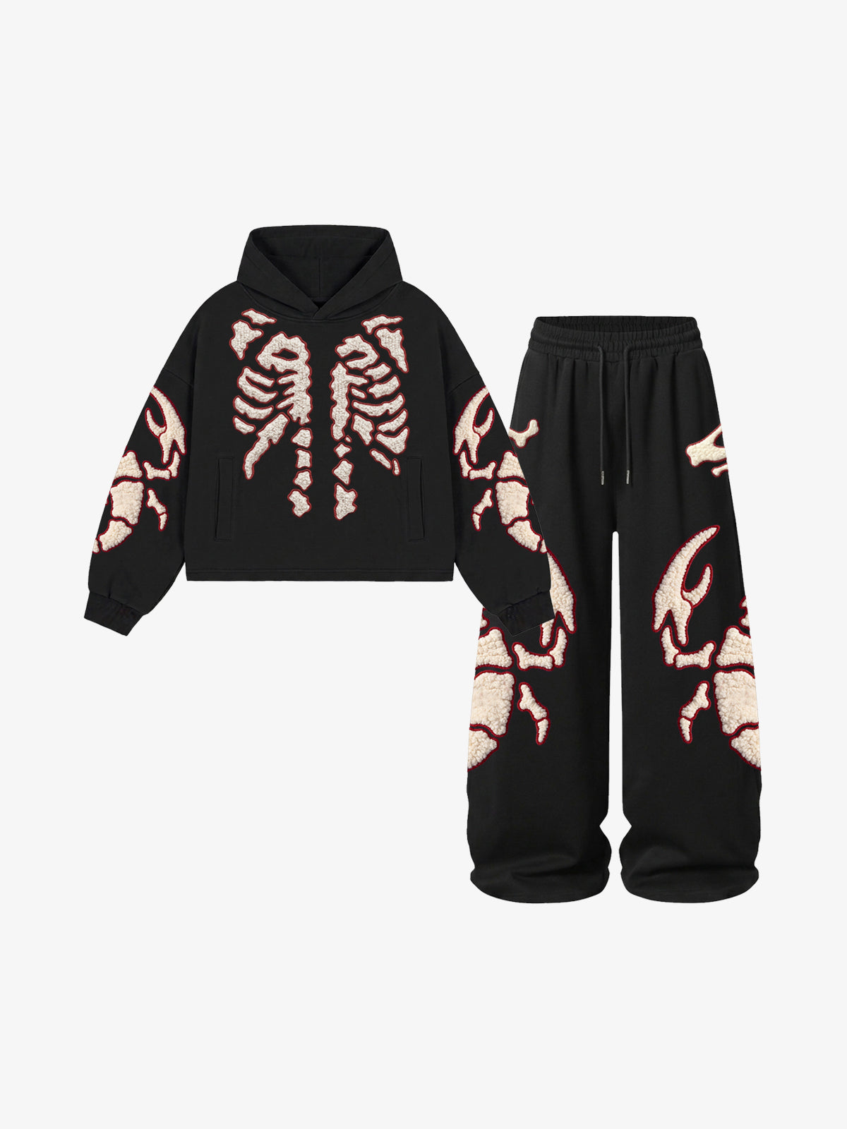 Skeleton Scorpion Terry Embroidered Hoodie & Wide-Leg Sweatpants Set