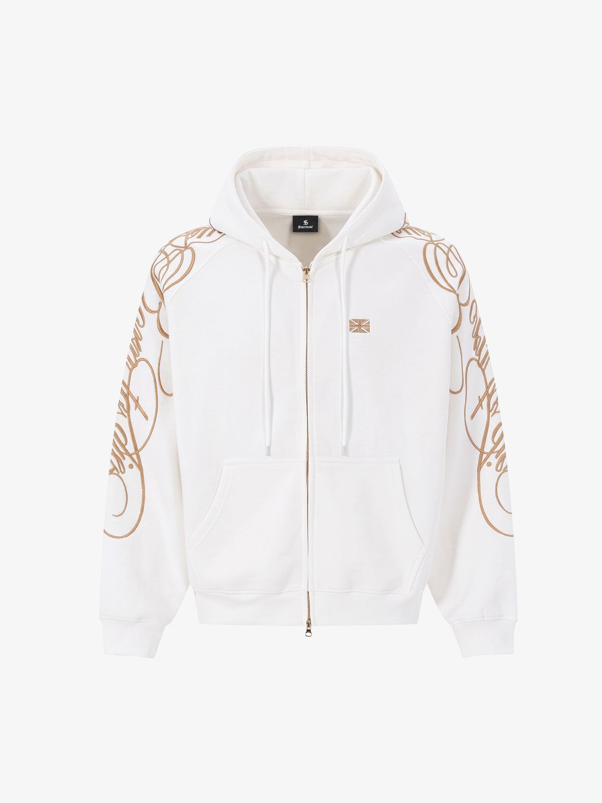 Ornamental Letter Embroidered Two-Way Zip Hoodie