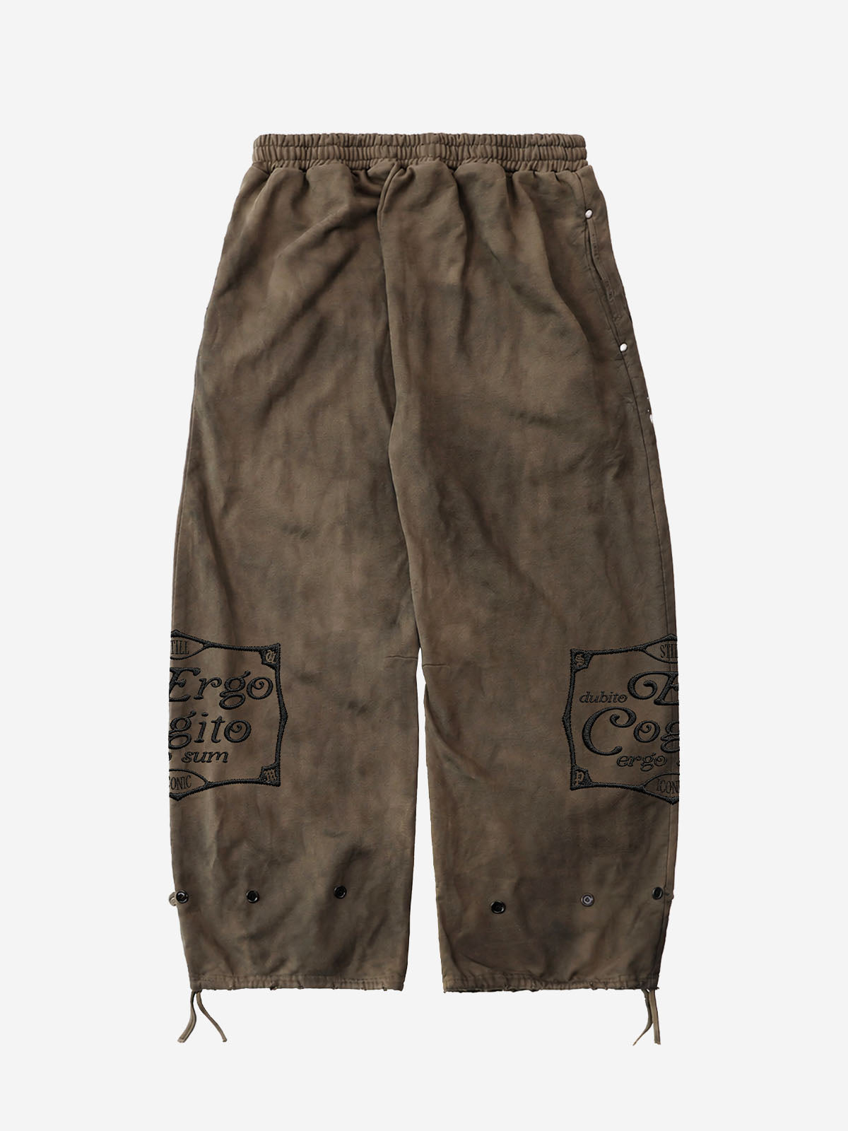 Embroidered Washed Distressed Hoodie & Wide-Leg Pants Set