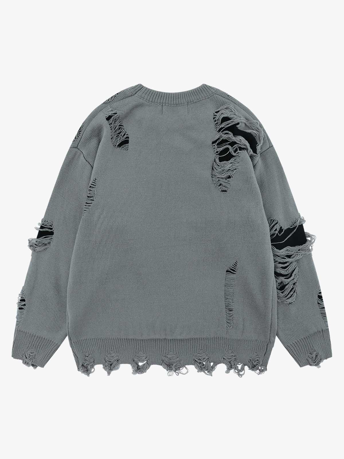 High Street Ripped Raw Edge Knitted Letter Jacquard Sweater 