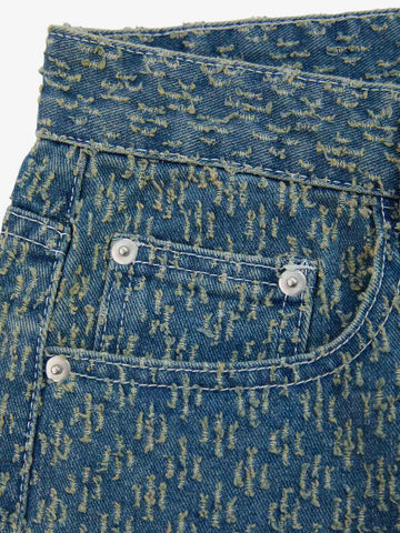 Vintage Distressed Textured Ripped Wide Leg Denim Jorts 