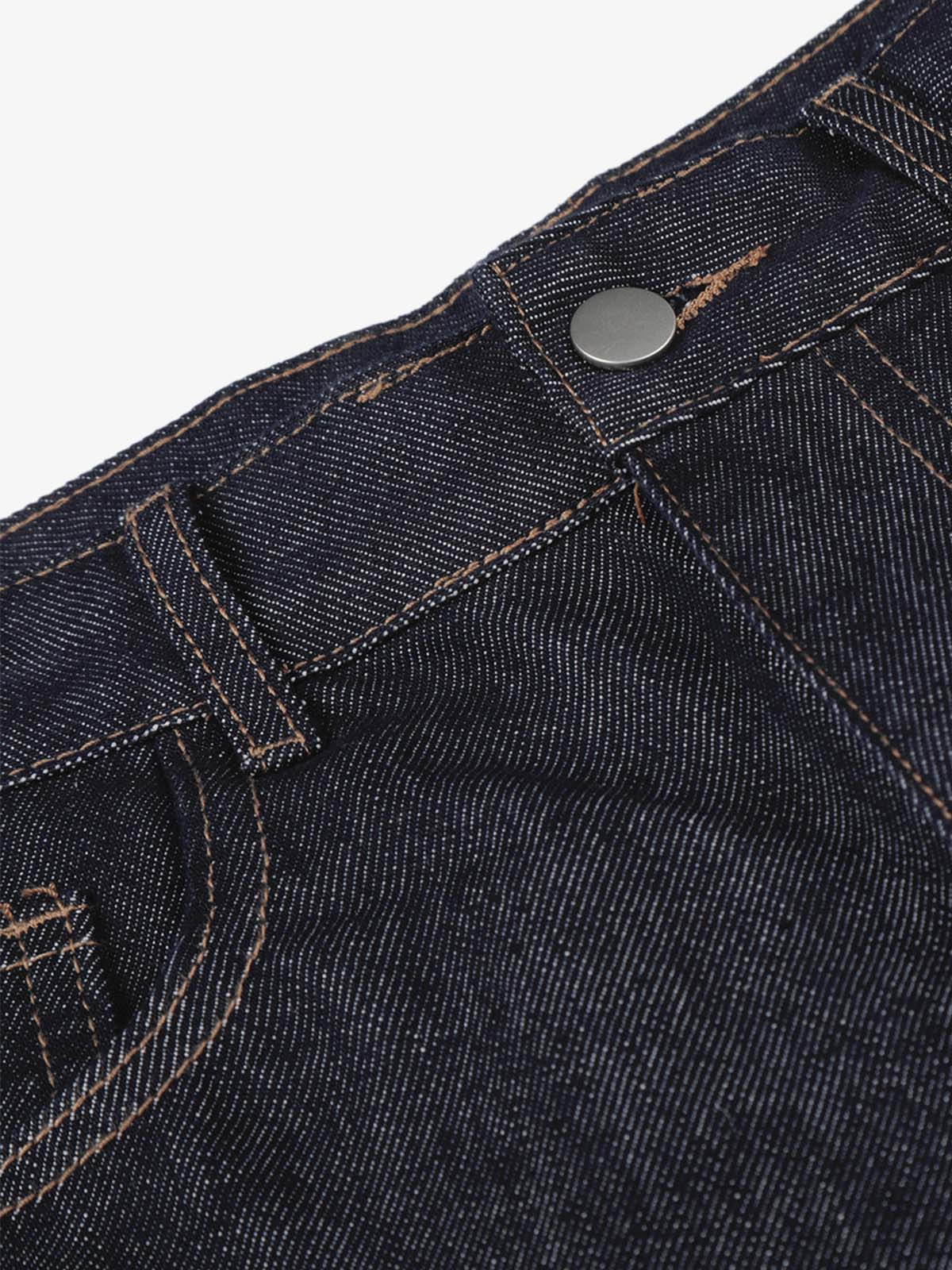 Dark Wash Denim Bermuda Shorts with Side Stripe Rhinestone Detail