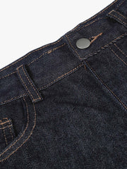 Dark Wash Denim Bermuda Shorts with Side Stripe Rhinestone Detail
