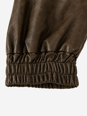 Belted Hem Faux Leather Bomber Jacket