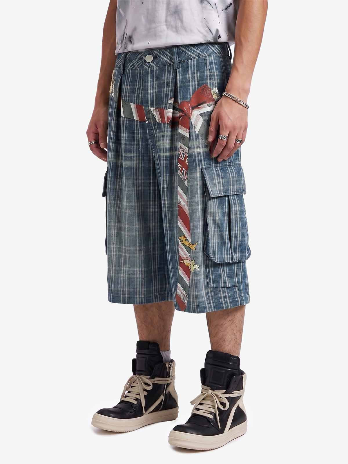 Plaid Cargo Wide-Leg Shorts 