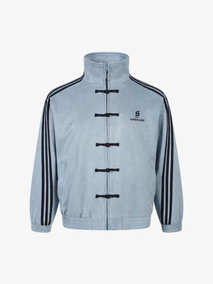 Three-Stripe Patchwork Button-Up Jacket