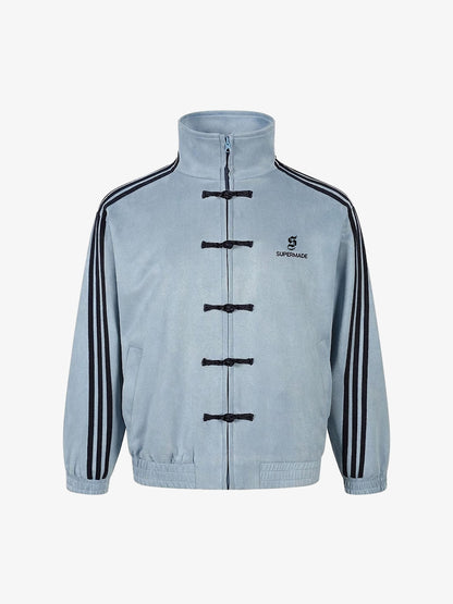 Three-Stripe Patchwork Button-Up Jacket