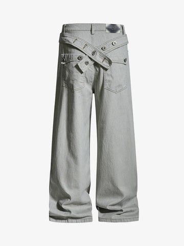 Cross Buckle Strap Wide Leg Pants 