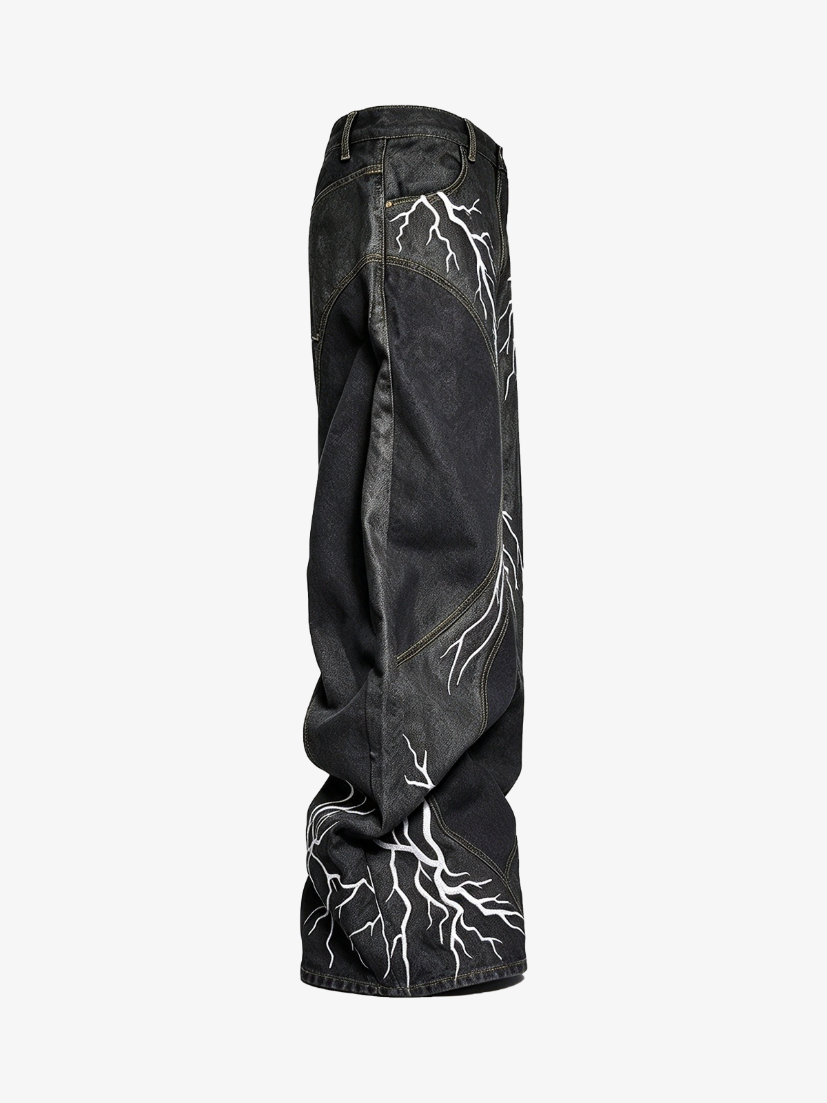 Lightning Graphic Layered Long Sleeve Tee & Curved-Leg Jeans Set