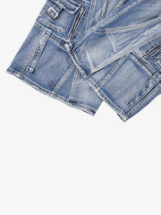 Washed Multi-Pocket Curved-Seam Cargo Jeans
