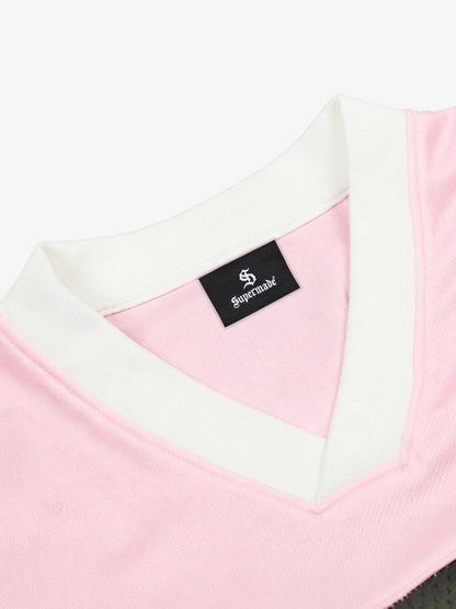 Cotton Blend Camo Print Football Jersey with Pink V-Neck and Number 18 Design 